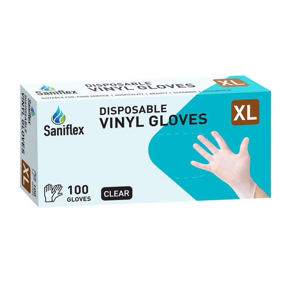 Saniflex Vinyl Gloves Powder Free Clear 100 Pack Extra Large Size Clear