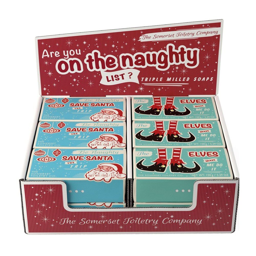 The Somerset Toiletry Co Naughty List Soap 150g Assorted Counter Display of 12 Bundle of 4
