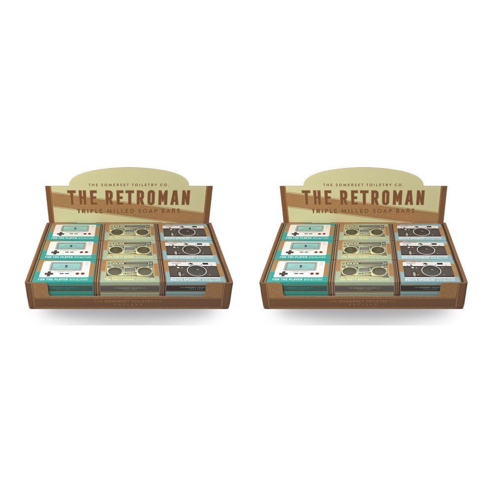 The Somerset Toiletry Co Retroman Soap 200g Assorted Counter Display of 18 Bundle of 2