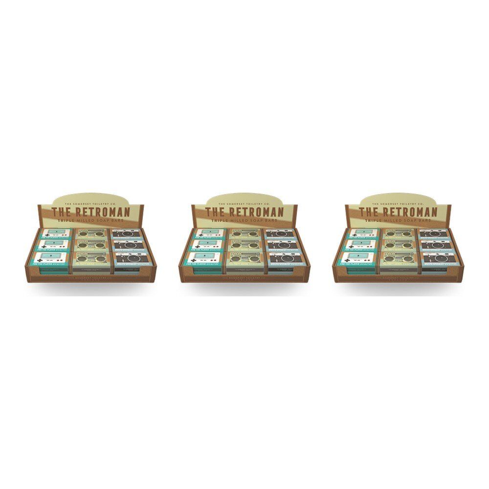 The Somerset Toiletry Co Retroman Soap 200g Assorted Counter Display of 18 Bundle of 3