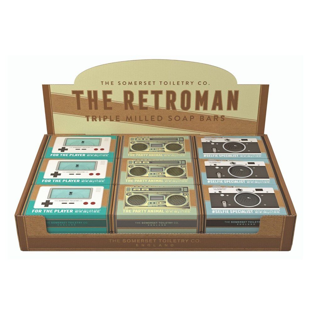 The Somerset Toiletry Co Retroman Soap 200g Assorted Counter Display of 18 Bundle of 4