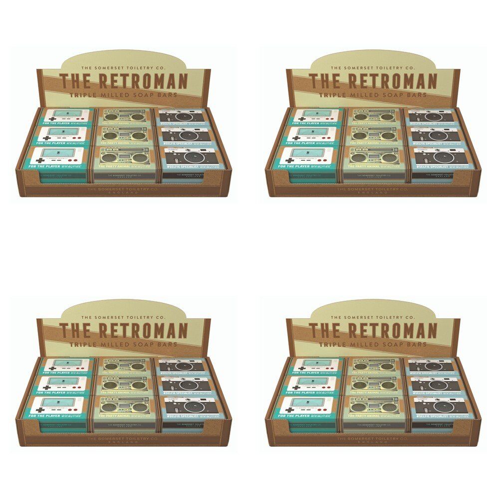 The Somerset Toiletry Co Retroman Soap 200g Assorted Counter Display of 18 Bundle of 4