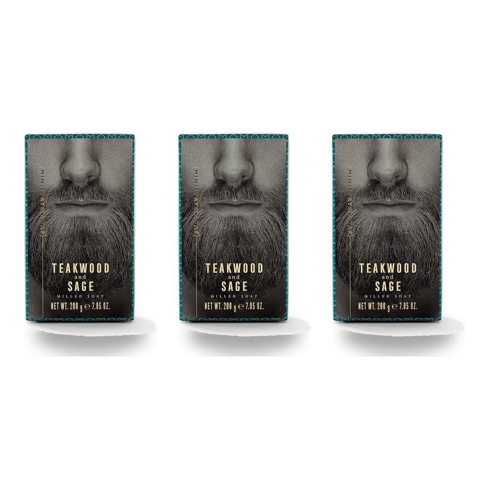 Ministry of Soap Woodsman's Teakwood and Sage Milled Soap 200g Pack of 3