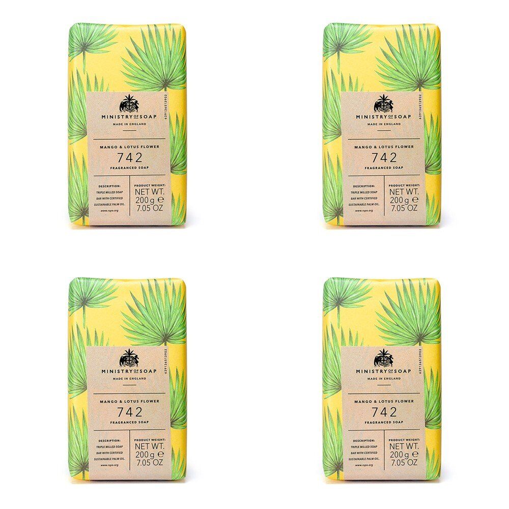 Ministry of Soap Natural Rainforest Mango and Lotus Flower Fragranced Soap 200g Pack of 4