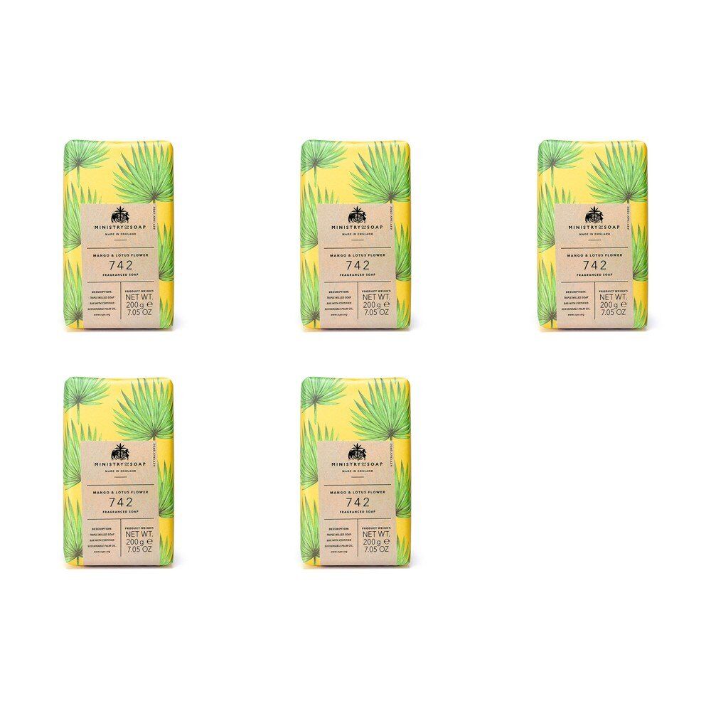Ministry of Soap Natural Rainforest Mango and Lotus Flower Fragranced Soap 200g Pack of 5