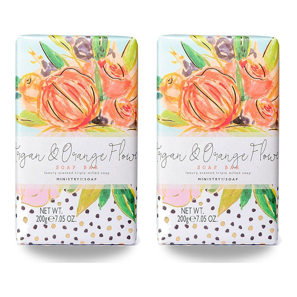 Ministry of Soap Painted Blooms Argan and Orange Flower Soap Bar 200g Pack of 2