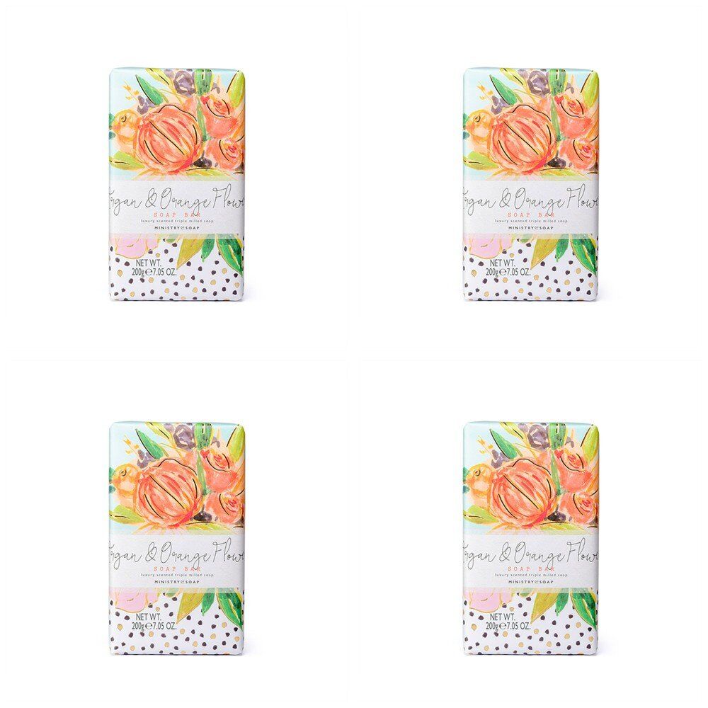 Ministry of Soap Painted Blooms Argan and Orange Flower Soap Bar 200g Pack of 4