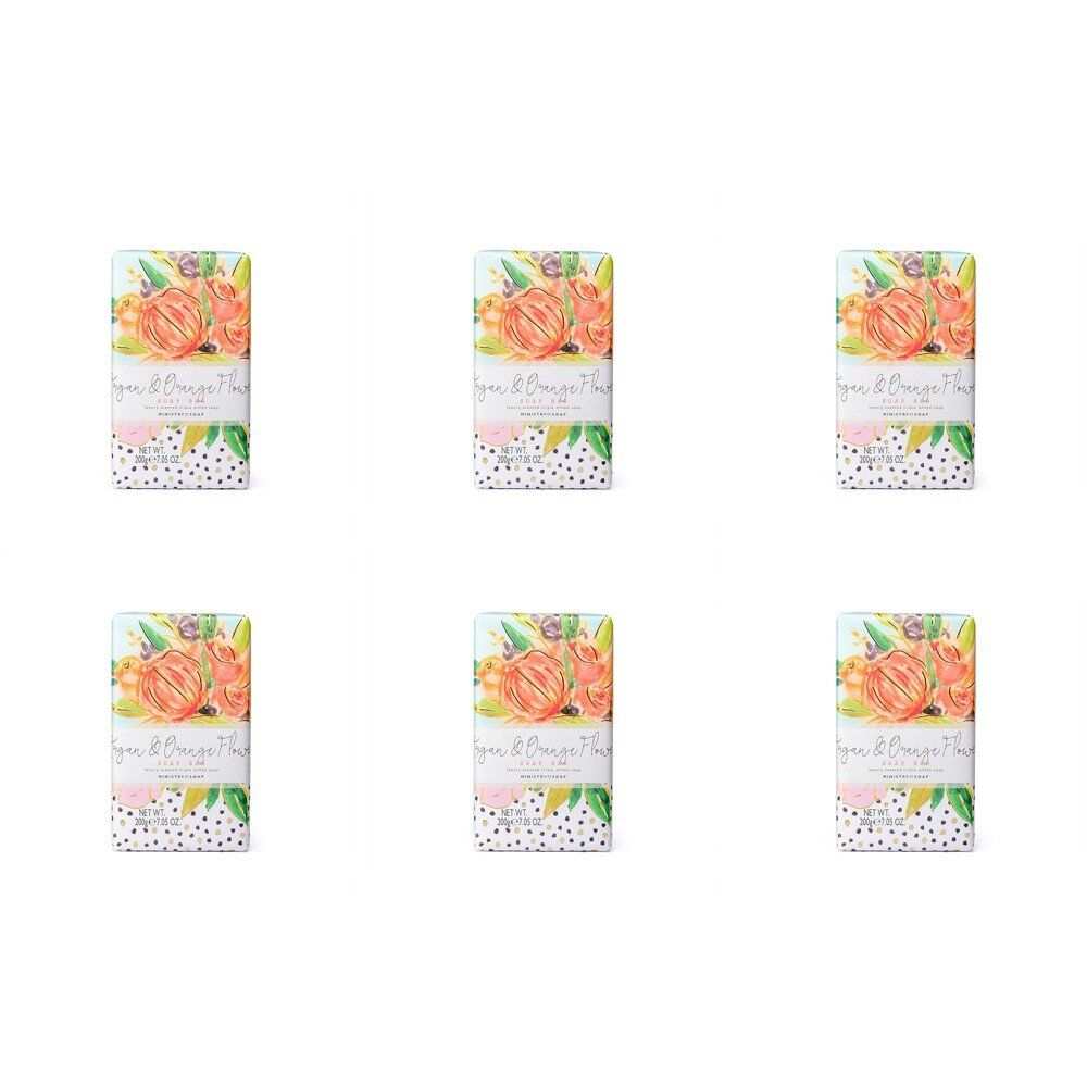 Ministry of Soap Painted Blooms Argan and Orange Flower Soap Bar 200g Pack of 6