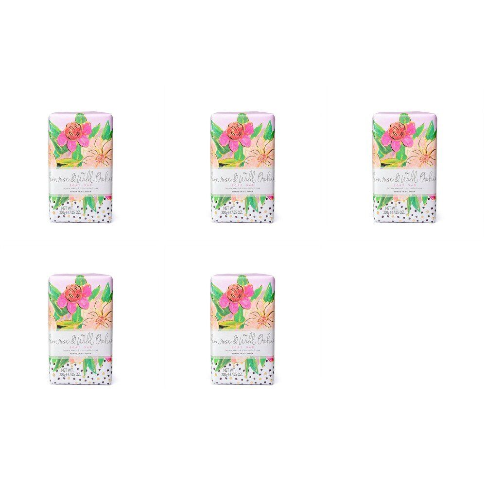 Ministry of Soap Painted Blooms Primrose and Wild Orchid Soap Bar 200g Pack of 5