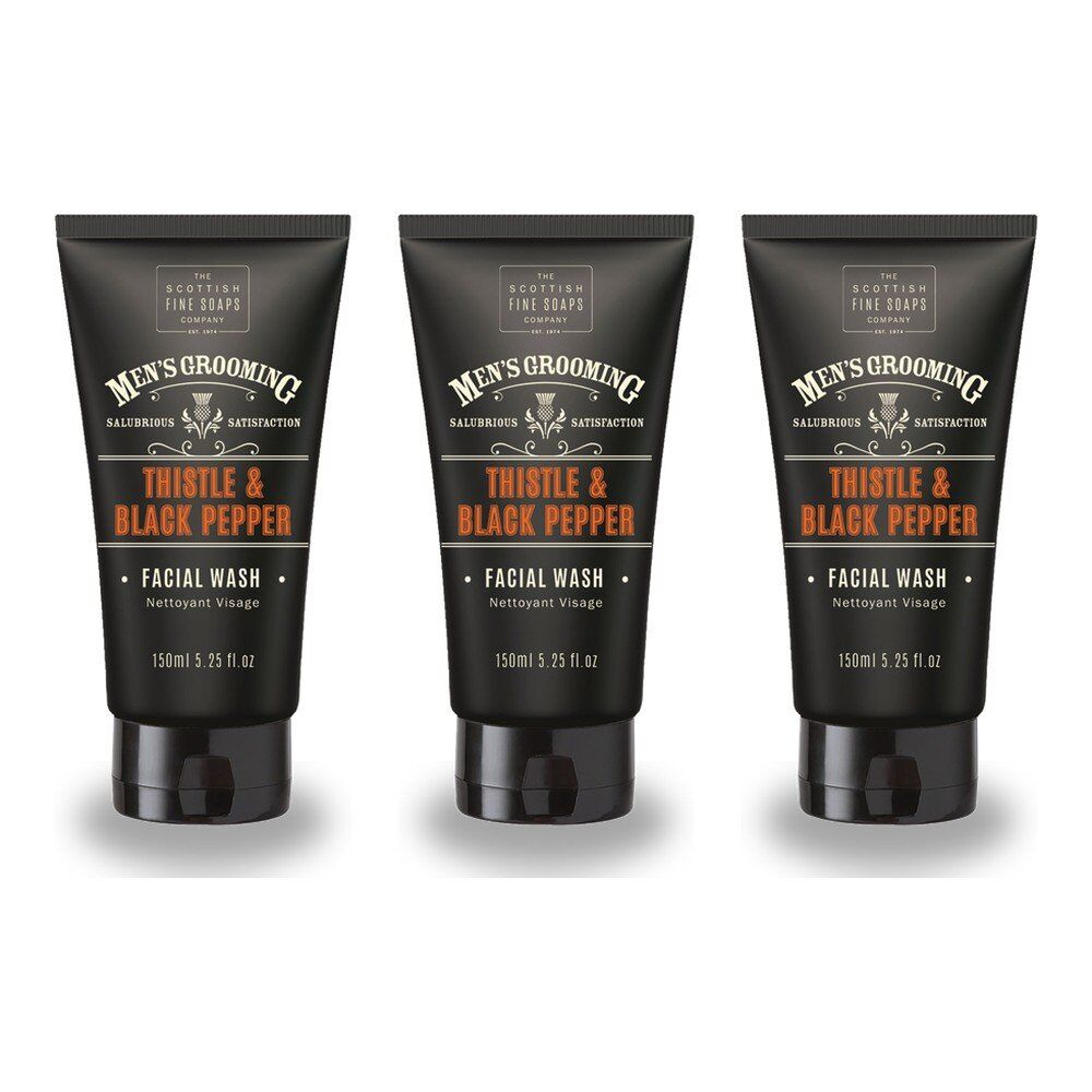 Scottish Fine Soaps Men's Grooming Thistle & Black Pepper Facial Wash 150mL Pack of 3