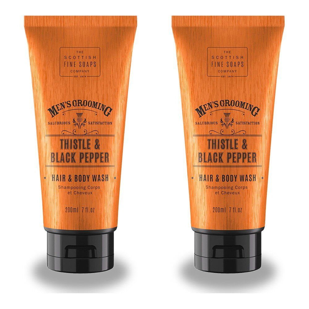 Scottish Fine Soaps Men's Grooming Thistle & Black Pepper Hair & Body Wash 200mL Pack of 2