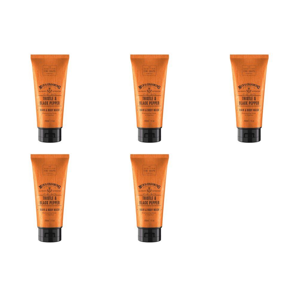 Scottish Fine Soaps Men's Grooming Thistle & Black Pepper Hair & Body Wash 200mL Pack of 5