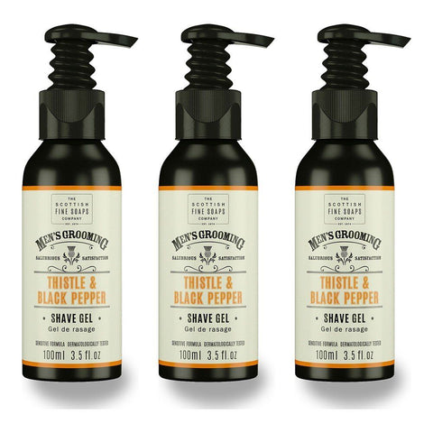 Scottish Fine Soaps Men's Grooming Thistle & Black Pepper Shave Gel 100mL Pack of 3