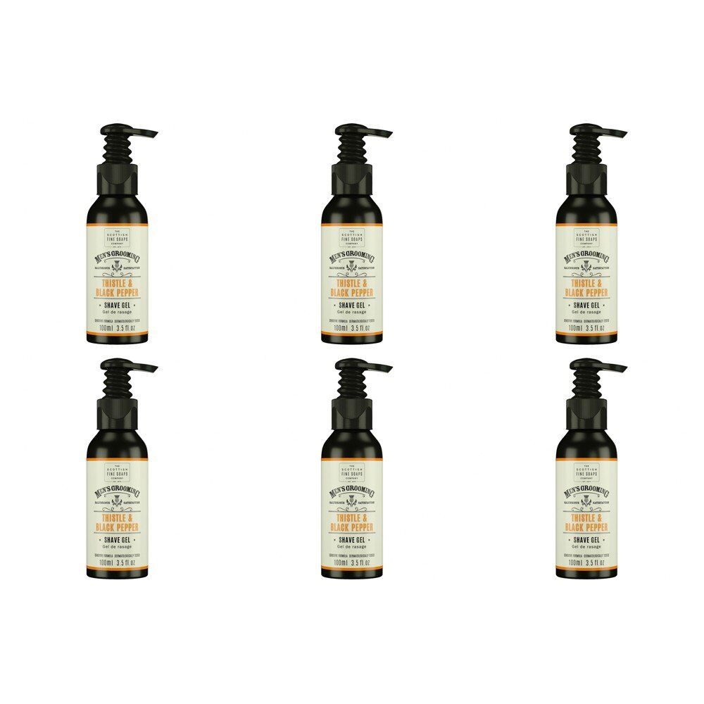 Scottish Fine Soaps Men's Grooming Thistle & Black Pepper Shave Gel 100mL Pack of 6