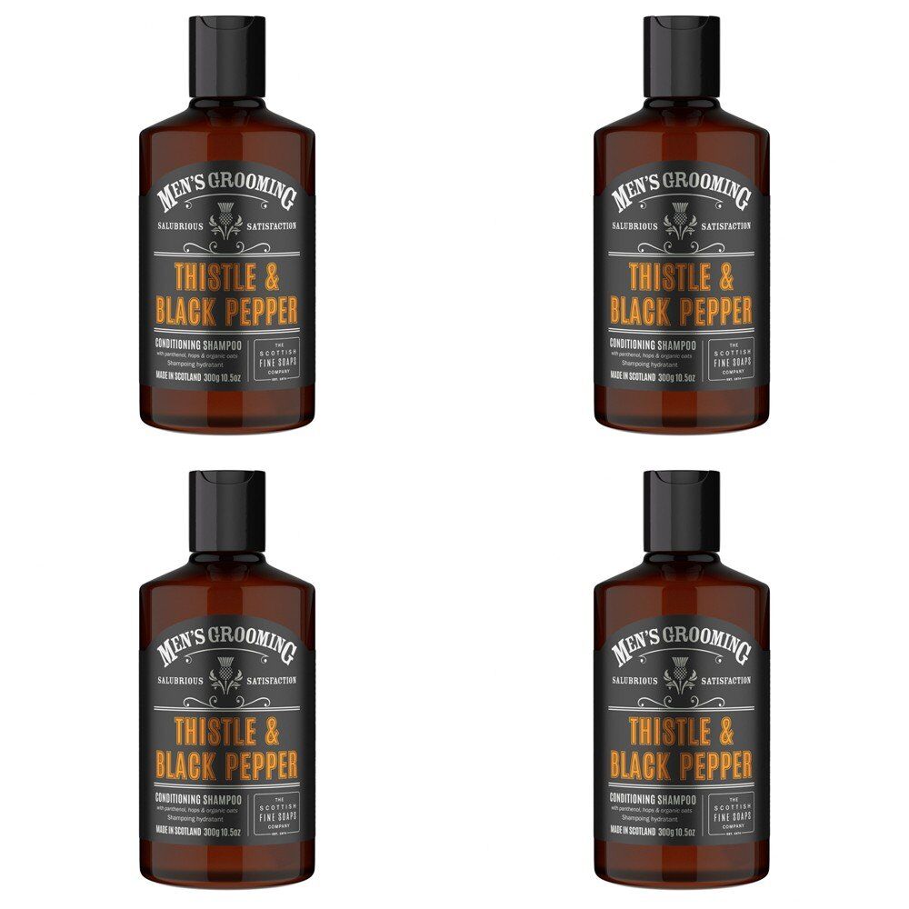 Scottish Fine Soaps Men's Grooming Thistle & Black Pepper Shampoo 300g Pack of 4