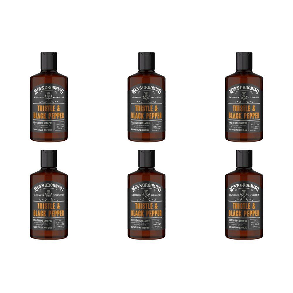 Scottish Fine Soaps Men's Grooming Thistle & Black Pepper Shampoo 300g Pack of 6