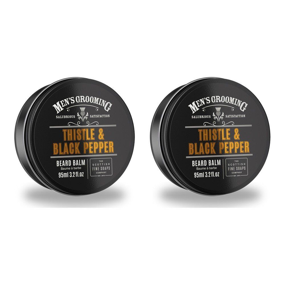 Scottish Fine Soaps Men's Grooming Thistle & Black Pepper Beard Balm 95mL Tin Pack of 2