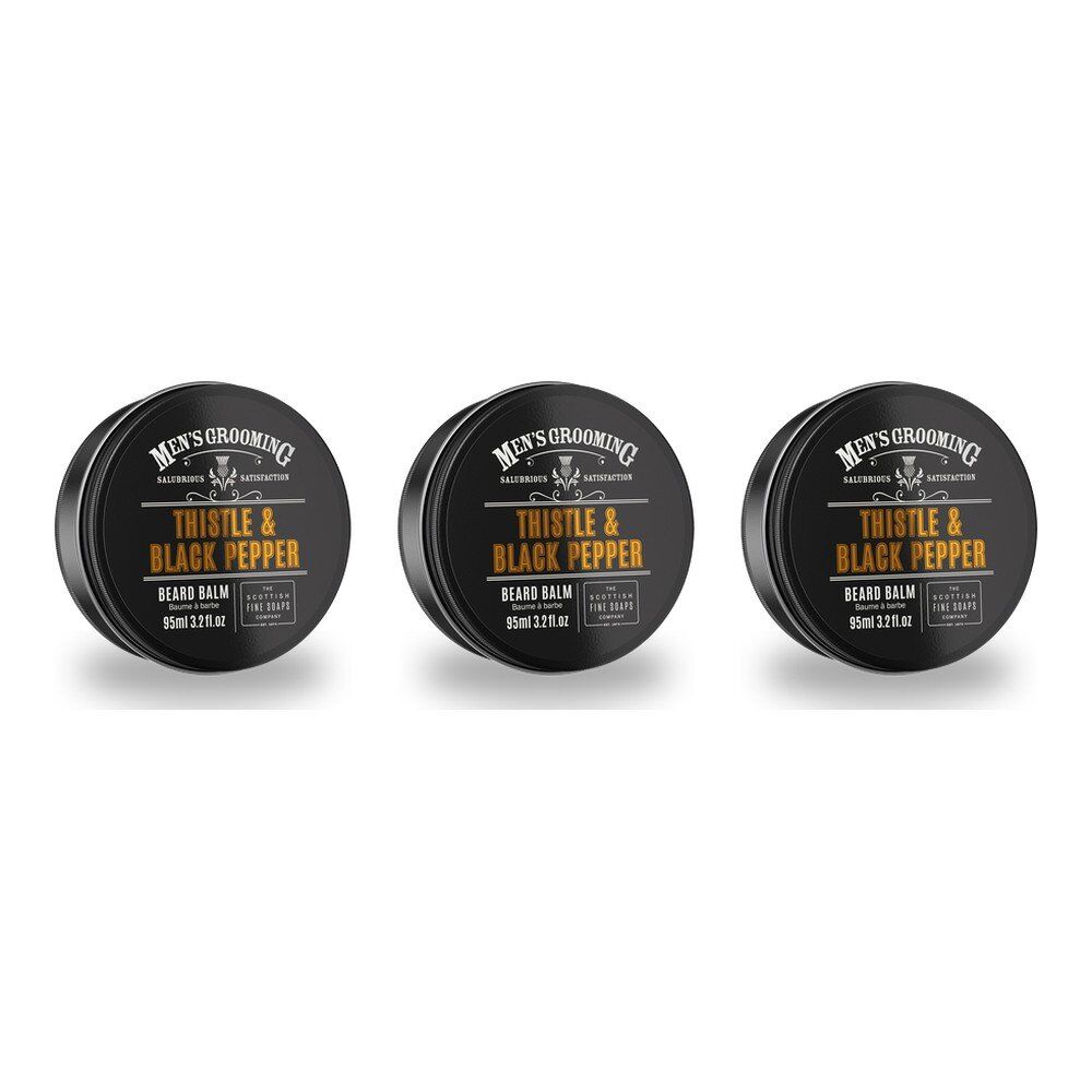 Scottish Fine Soaps Men's Grooming Thistle & Black Pepper Beard Balm 95mL Tin Pack of 3