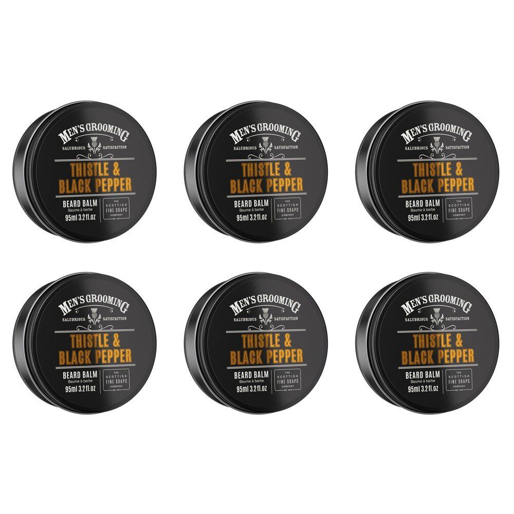 Scottish Fine Soaps Men's Grooming Thistle & Black Pepper Beard Balm 95mL Tin Pack of 6