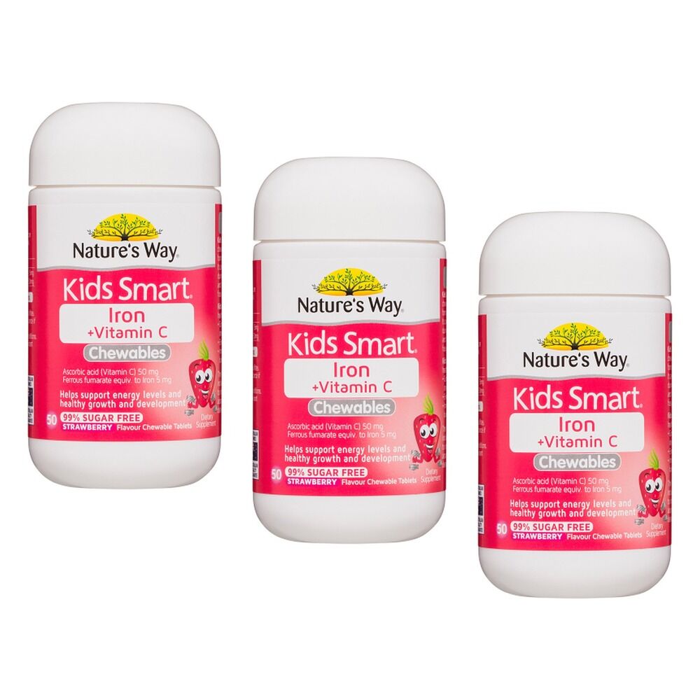 Nature's Way Kids Smart Iron + Vitamin C Strawberry 50 Chewable Bundle of 3