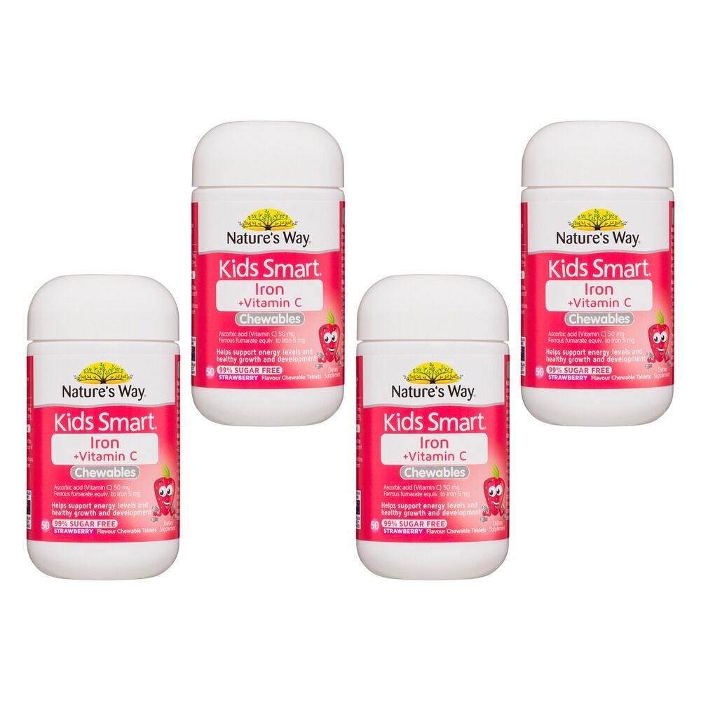 Nature's Way Kids Smart Iron + Vitamin C Strawberry 50 Chewable Bundle of 4
