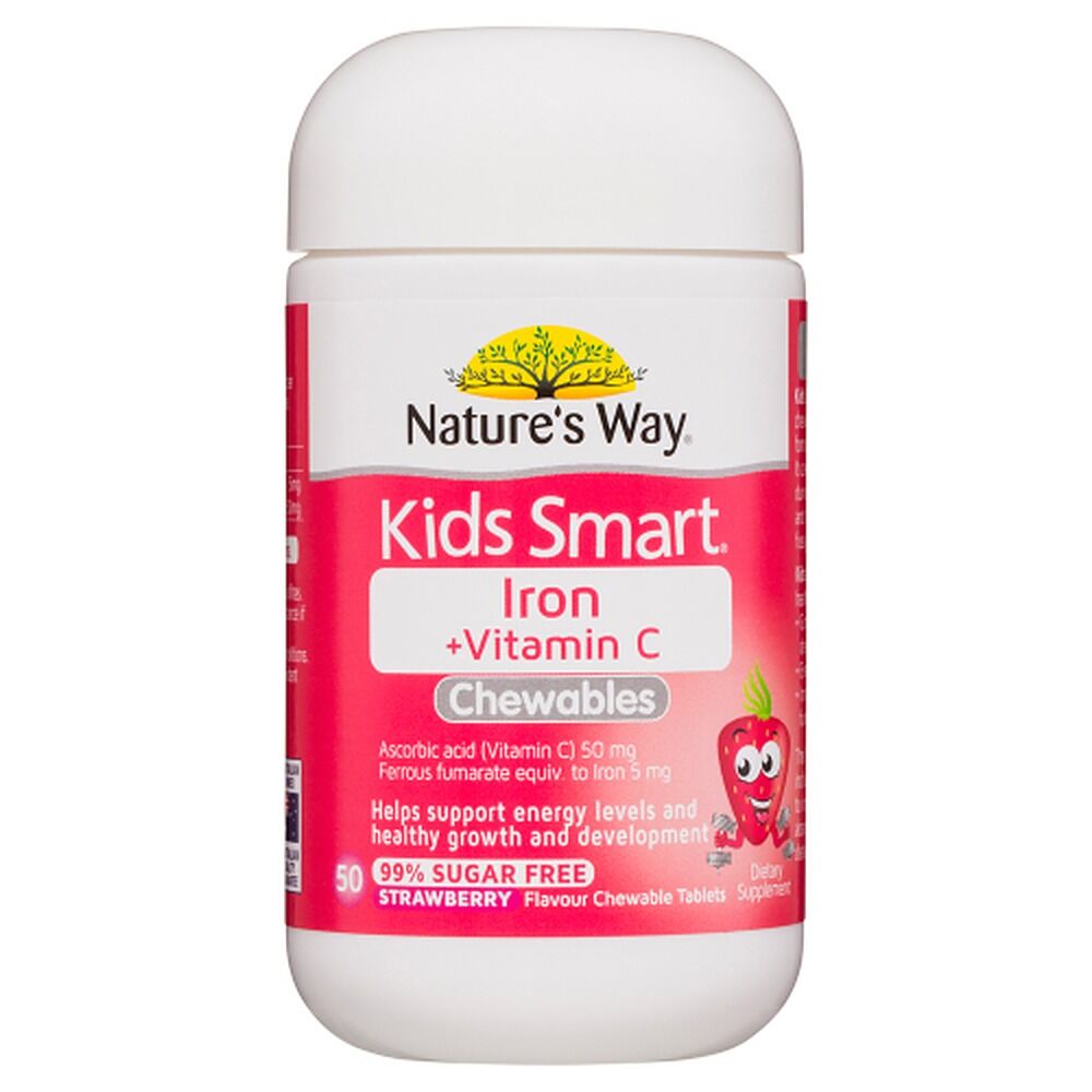Nature's Way Kids Smart Iron + Vitamin C Strawberry 50 Chewable Tablets x 3