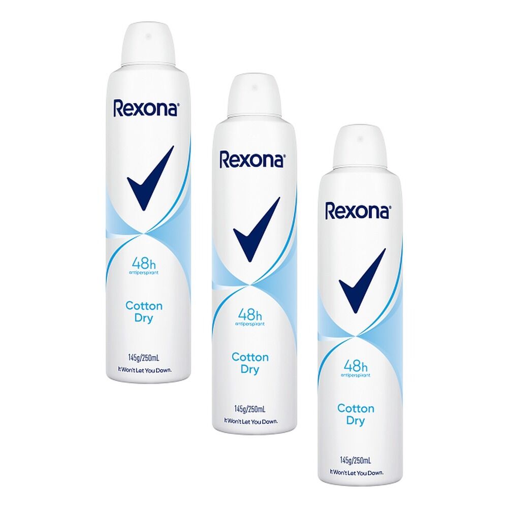 Rexona Antiperspirant Aerosol Deodorant Cotton Dry 250mL Pack of 3