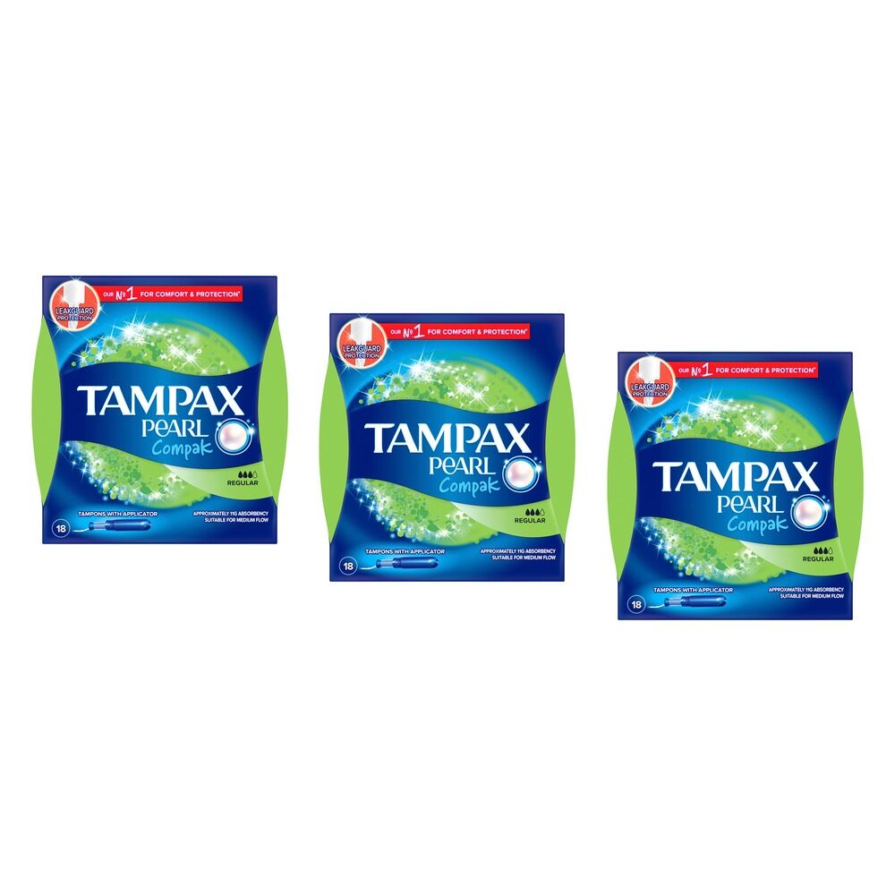 Tampax Pearl Compak Regular 18 Pack Bundle of 3