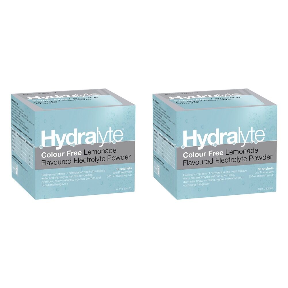 Hydralyte Colour Free Lemonade Flavoured Electrolyte Powder 10 Pack Bundle of 2