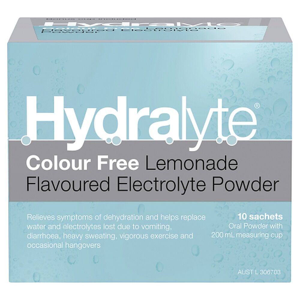 Hydralyte Colour Free Lemonade Flavoured Electrolyte Powder 10 Pack