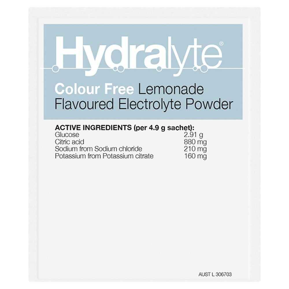 Hydralyte Colour Free Lemonade Flavoured Electrolyte Powder 10 Pack