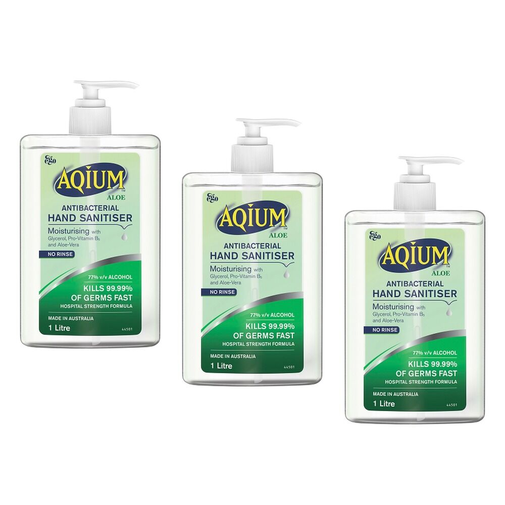 Ego Aqium with Aloe Antibacterial Hand Sanitiser 1L Pack of 3