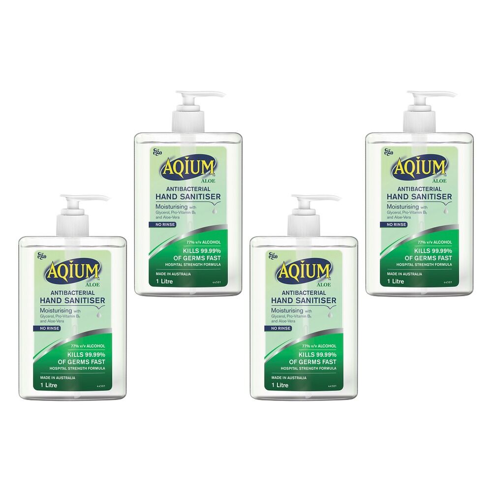 Ego Aqium with Aloe Antibacterial Hand Sanitiser 1L Pack of 4