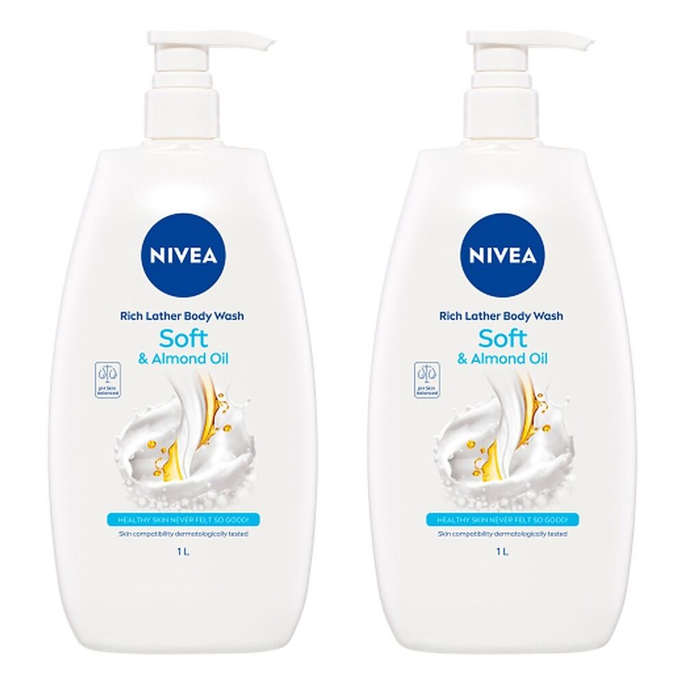 NIVEA Rich Lather Body Wash Soft & Almond Oil 1L Pack of 2