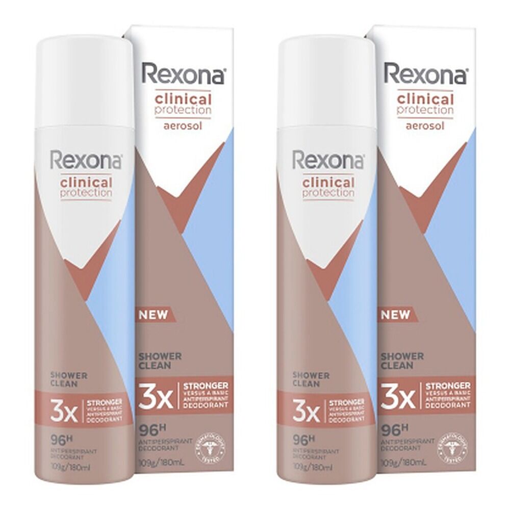 Rexona Clinical Antiperspirant Aerosol Deodorant Shower Clean 180mL Pack of 2