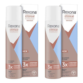 Rexona Clinical Antiperspirant Aerosol Deodorant Shower Clean 180mL Pack of 2