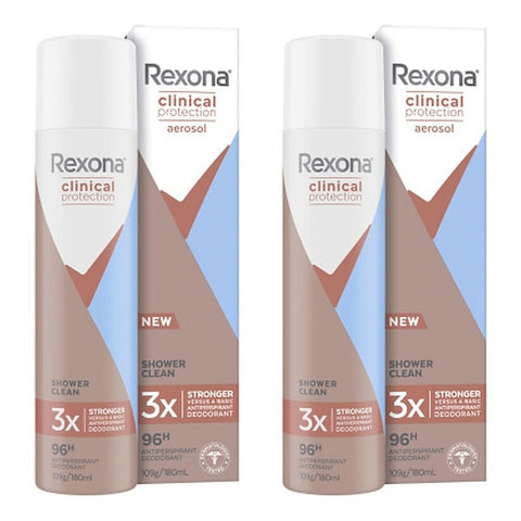 Rexona Clinical Antiperspirant Aerosol Deodorant Shower Clean 180mL Pack of 2