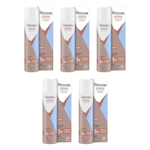 Rexona Clinical Antiperspirant Aerosol Deodorant Shower Clean 180mL Pack of 5