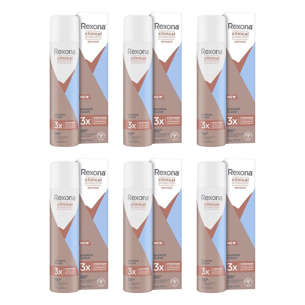 Rexona Clinical Antiperspirant Aerosol Deodorant Shower Clean 180mL Pack of 6