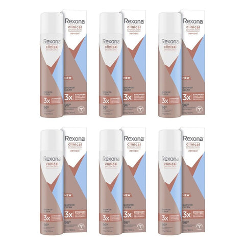 Rexona Clinical Antiperspirant Aerosol Deodorant Shower Clean 180mL Pack of 6