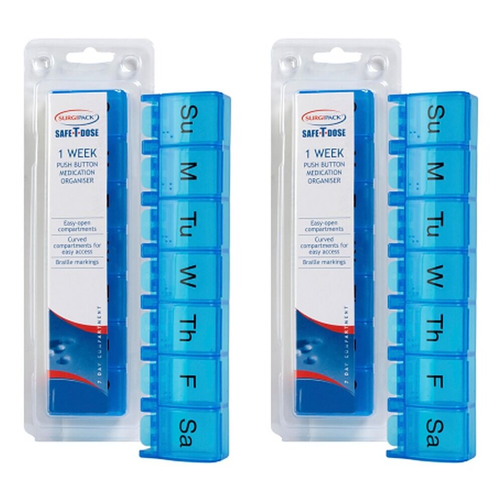 SurgiPack Safe-T-Dose Weekly Organiser Push Button Large Pack of 2