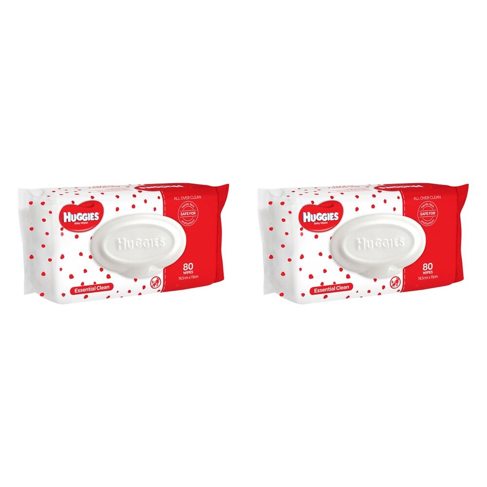 Huggies Essential Clean Baby Wipes, EZYPULL Dispensing, 80 Pack x 6 Bundle of 2