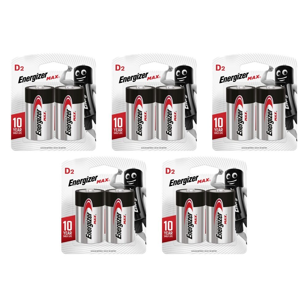 Energizer Max D Alkaline Batteries 2 Pack Bundle of 5