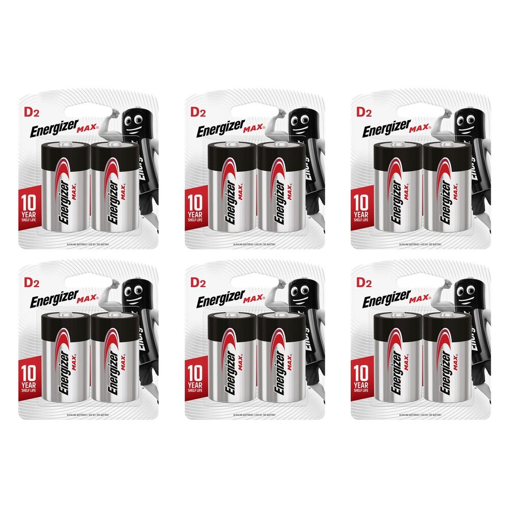 Energizer Max D Alkaline Batteries 2 Pack Bundle of 6