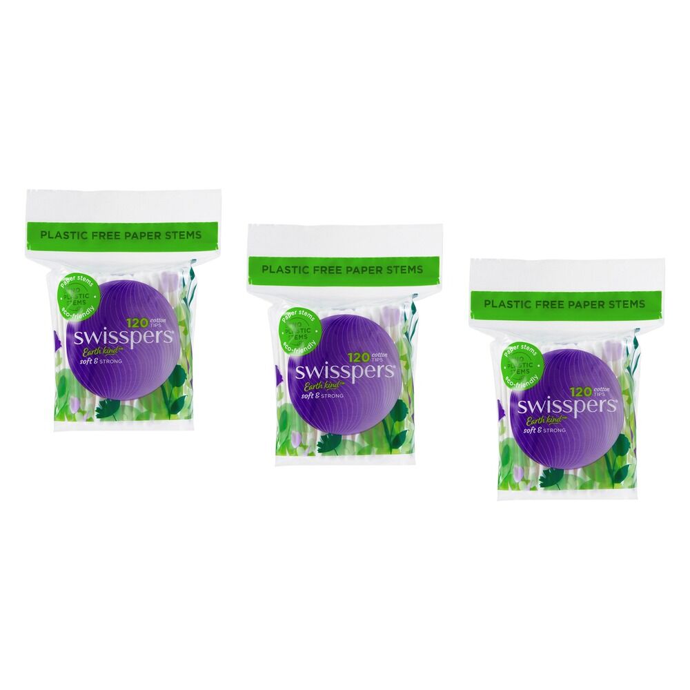 Swisspers Cotton Tips Paper Stems 120 Pack x 12 Bundle of 3