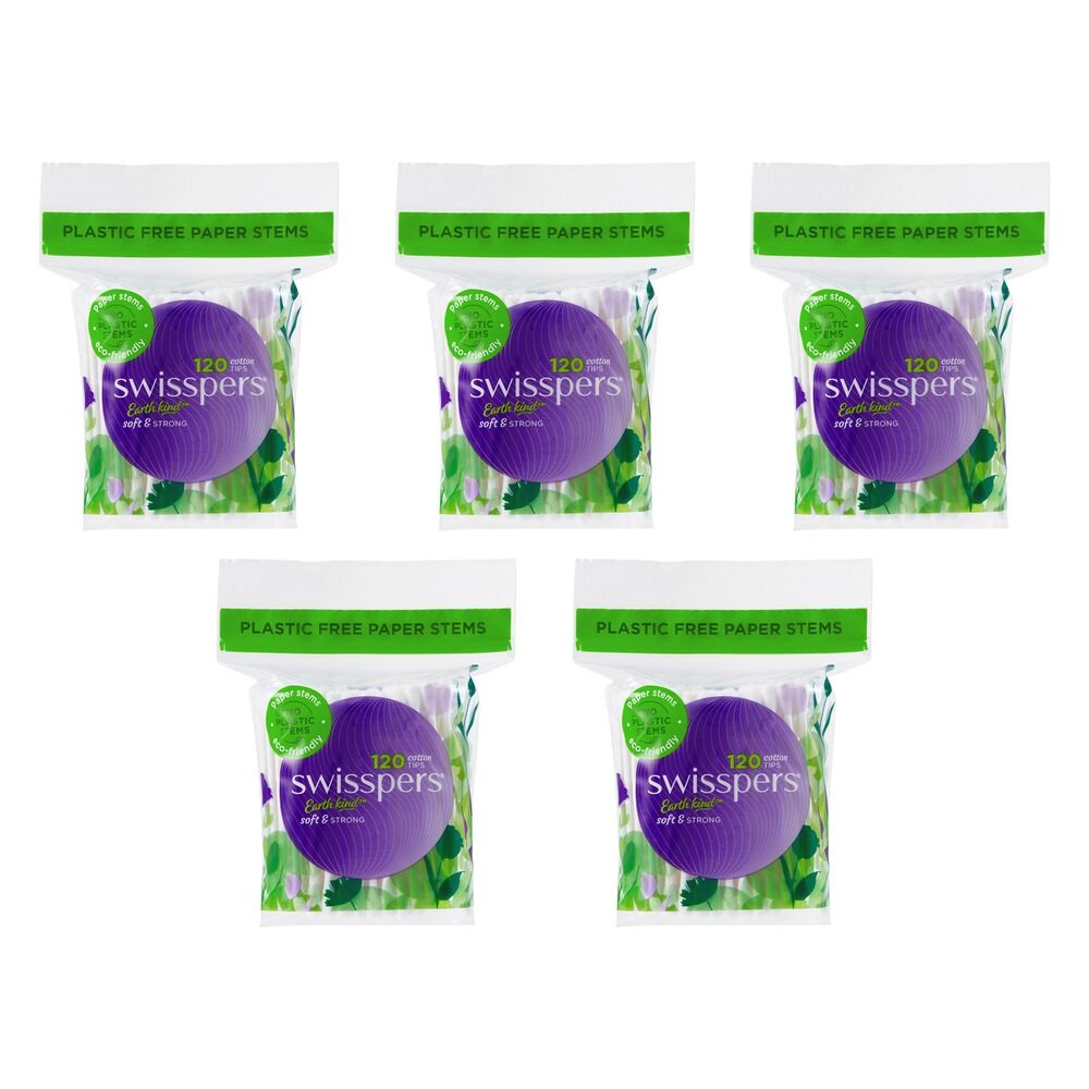 Swisspers Cotton Tips Paper Stems 120 Pack x 12 Bundle of 5