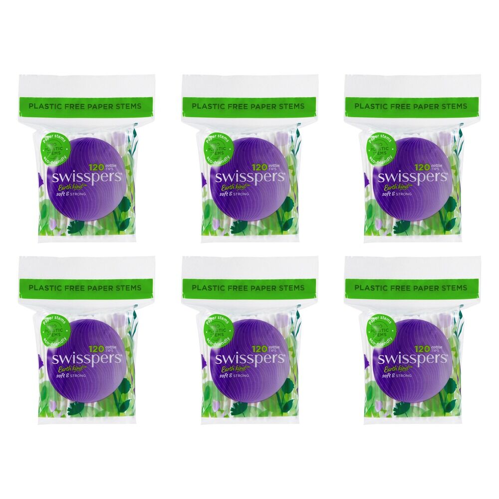 Swisspers Cotton Tips Paper Stems 120 Pack x 12 Bundle of 6