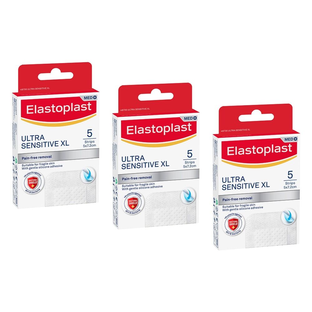 Elastoplast Ultra Sensitive XL Plasters 5 Pack Bundle of 3