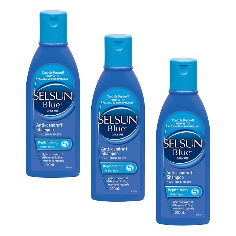 Selsun Blue Anti Dandruff Shampoo Replenishing 200mL Pack of 3