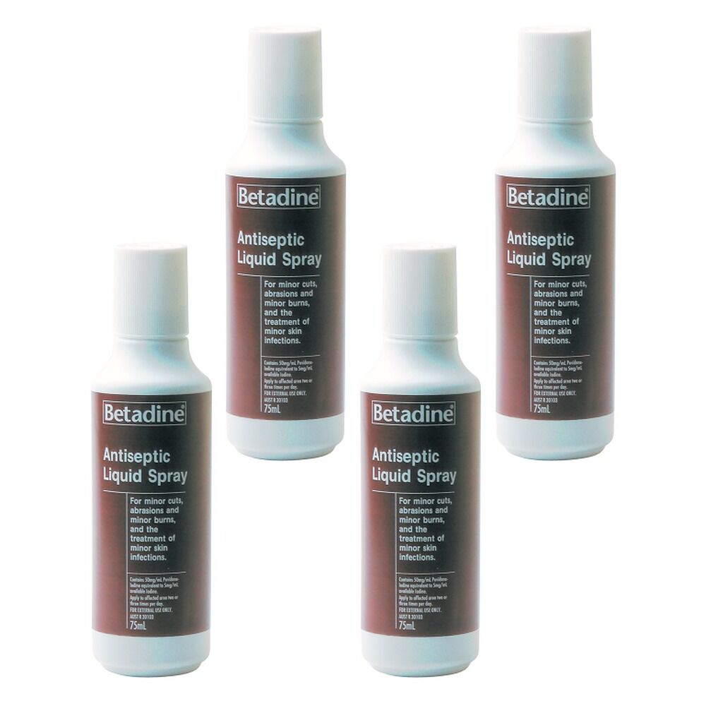 Betadine Antiseptic Liquid Spray 75mL Pack of 4